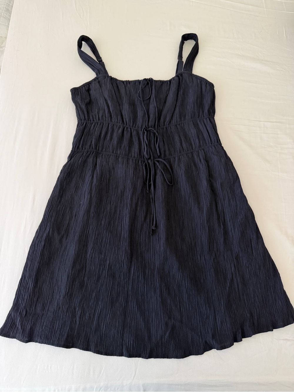 Abercrombie & Fitch Black Smocked/Ribbed Tie-Waist Dress
